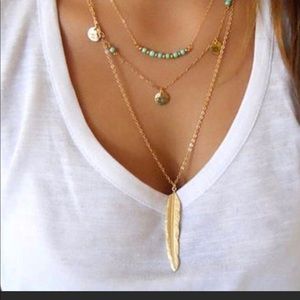 3 layer silver feather necklace. GOLD IS GONE!